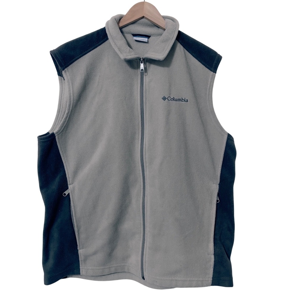Columbia Mens Fleece Vest Large Light Dark Brown Full Zip Outdoor Hiking Golf‎ L